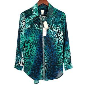 NEW NWT Chicos Sz 0 SMALL 4/6 Formal Embellished Blue Green Blouse Shirt Top